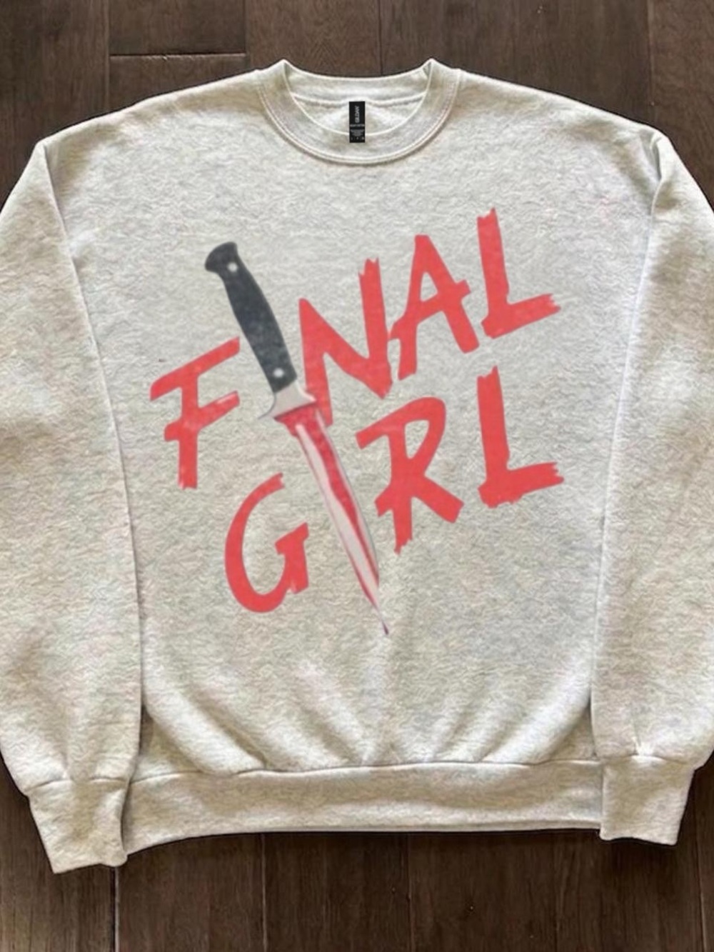 Gildan Light Gray Crewneck Sweatshirt with Coral 'FINAL GIRL' Graphic
